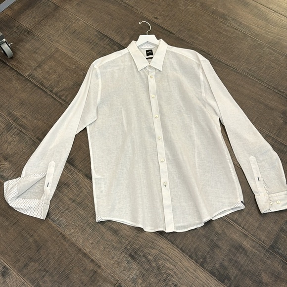 BOSS MENS SLIM FIT STRETCH LINEN BUTTON DOWN SHIRT SIZE XXL AS NEW - Picture 13 of 17